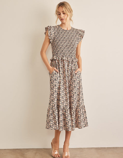 Load image into Gallery viewer, In February Floral Smocked Ruffled Midi Dress
