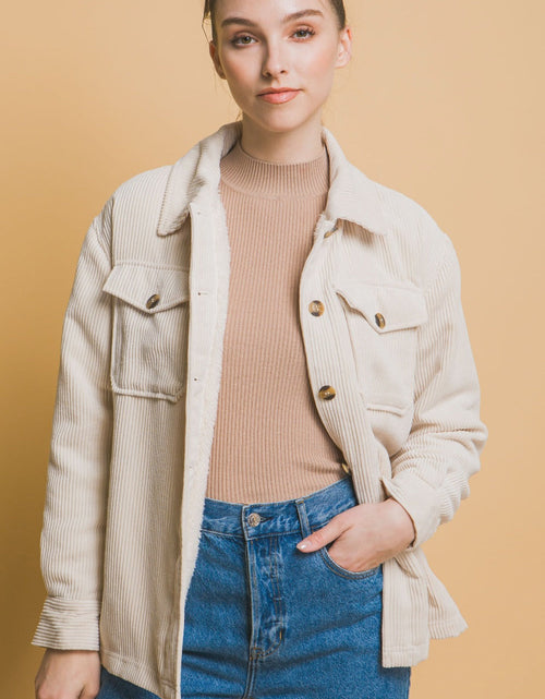 Load image into Gallery viewer, Love Tree Corduroy Button Up Jacket with Sherpa Inside
