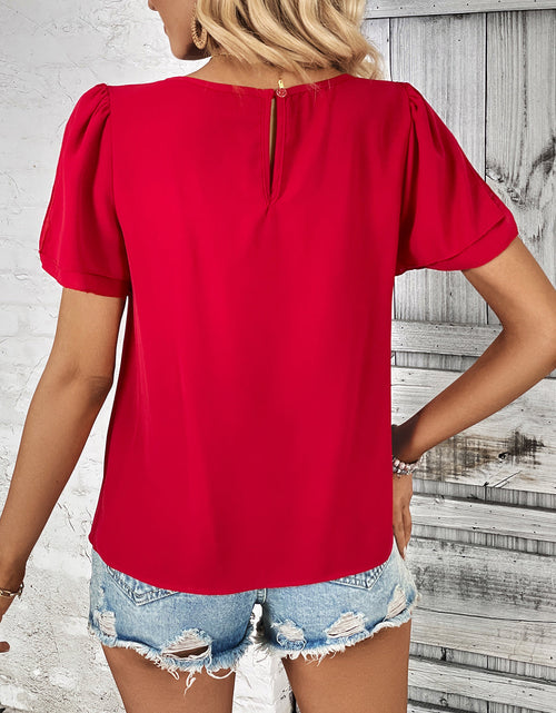 Load image into Gallery viewer, Perfee Round Neck Slit Short Sleeve Top
