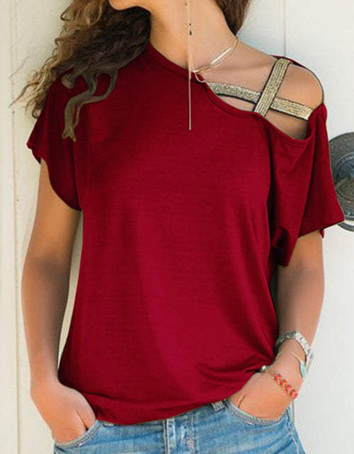 Load image into Gallery viewer, Asymmetrical Neck Short Sleeve T-Shirt
