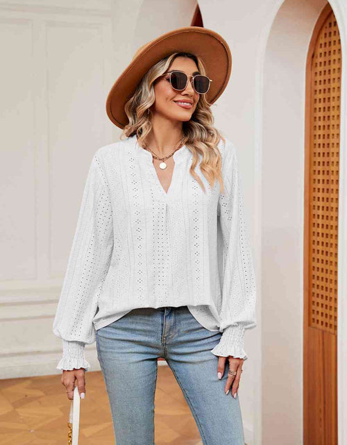 Load image into Gallery viewer, Notched Neck Flounce Sleeve Blouse
