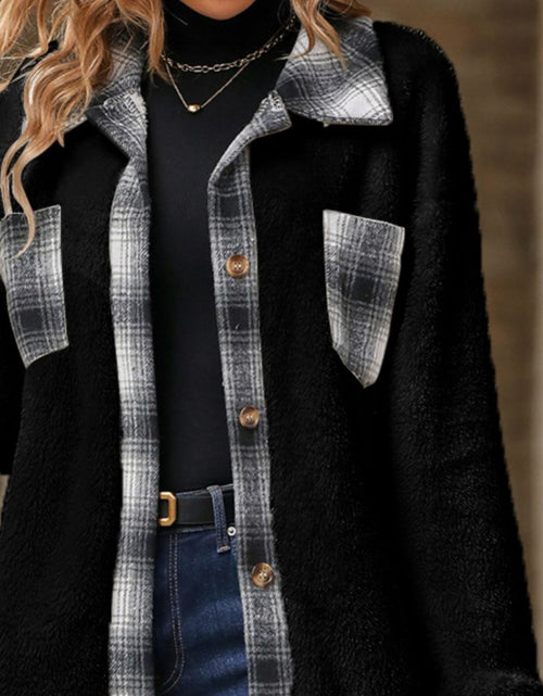 Load image into Gallery viewer, Plaid Contrast Dropped Shoulder Coat
