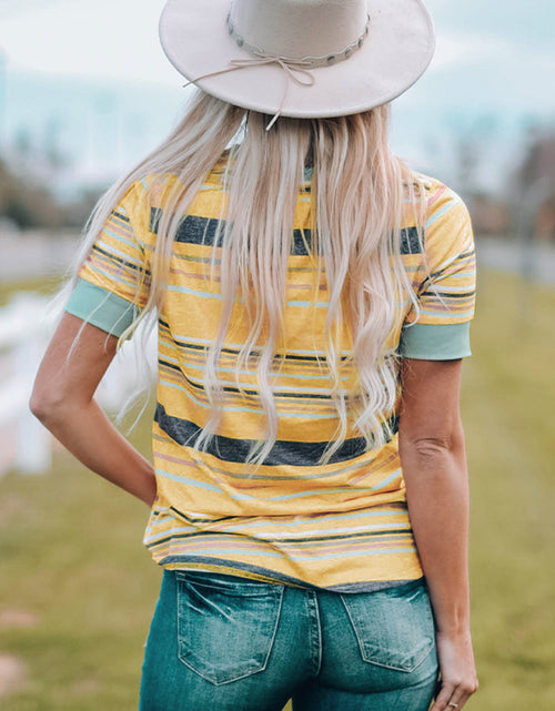 Load image into Gallery viewer, Multicolored Striped Round Neck Tee Shirt

