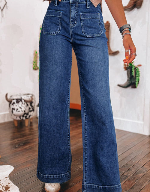 Load image into Gallery viewer, Front Pocket Patch High Waisted Wide Leg Jeans
