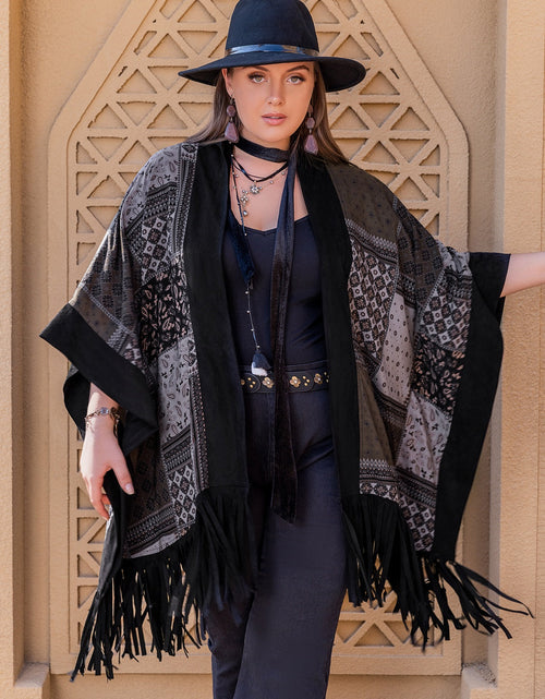 Load image into Gallery viewer, Plus Size Printed Fringe Open Front Outerwear

