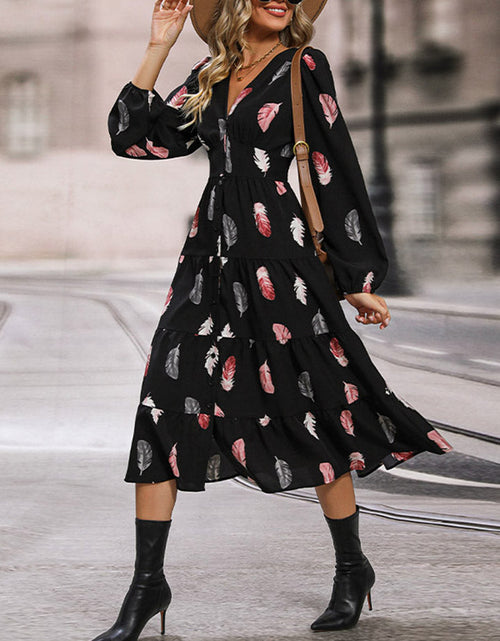 Load image into Gallery viewer, Perfee Printed V-Neck Slit Dress

