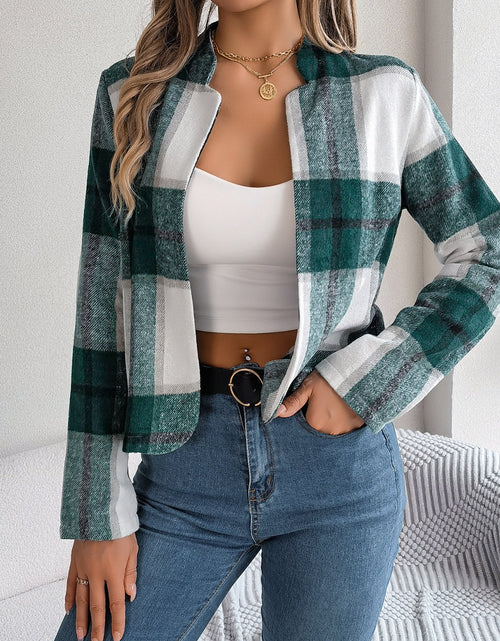 Load image into Gallery viewer, Plaid Open Front Long Sleeve Jacket
