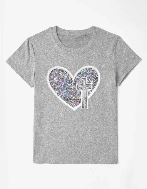 Load image into Gallery viewer, Graphic Heart Round Neck Short Sleeve T-Shirt

