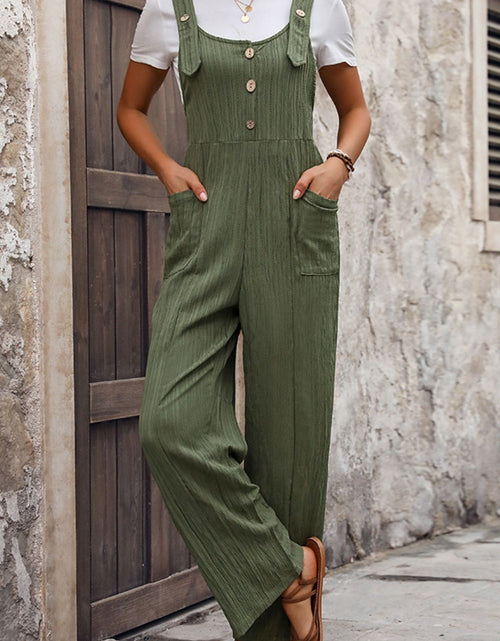 Load image into Gallery viewer, Perfee Textured Pocketed Wide Strap Overalls
