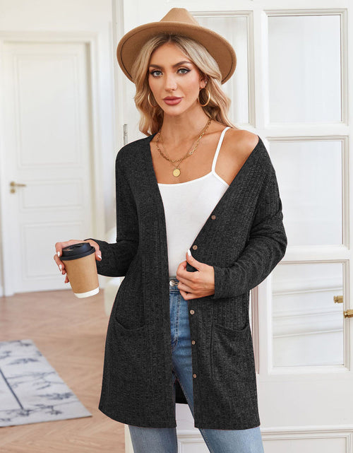 Load image into Gallery viewer, Ribbed Button Up Cardigan with Pockets
