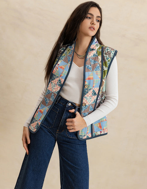 Load image into Gallery viewer, Printed Patchwork Contrast Piping Vest

