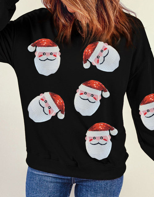 Load image into Gallery viewer, Sequin Santa Patch Round Neck Sweatshirt
