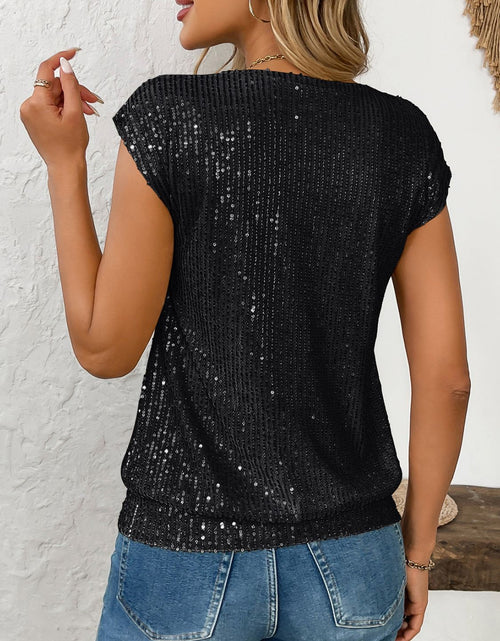 Load image into Gallery viewer, Sequin V-Neck Cap Sleeve Top

