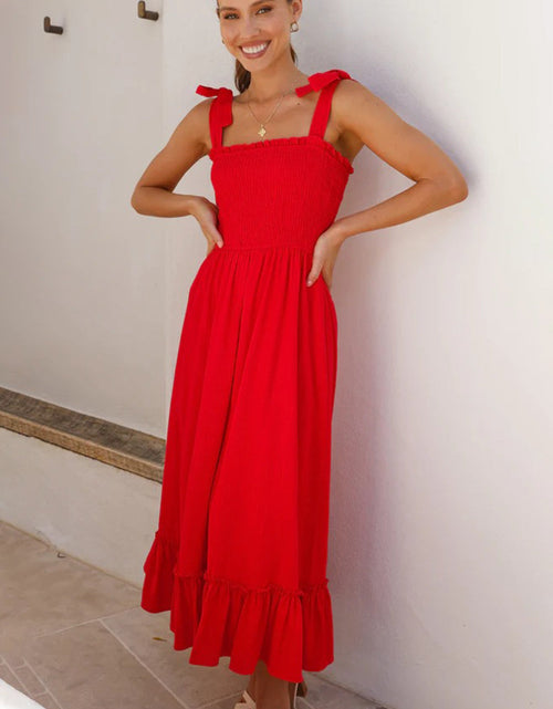 Load image into Gallery viewer, Ruffled Smocked Ruffle Hem Sleeveless Dress
