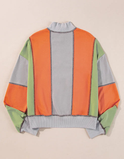 Load image into Gallery viewer, Full Size Exposed Seam Color Block Long Sleeve Sweatshirt

