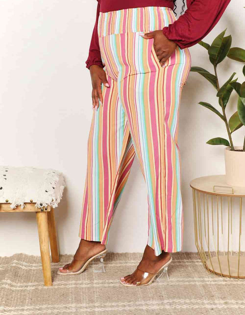 Load image into Gallery viewer, Double Take Striped Smocked Waist Pants with Pockets
