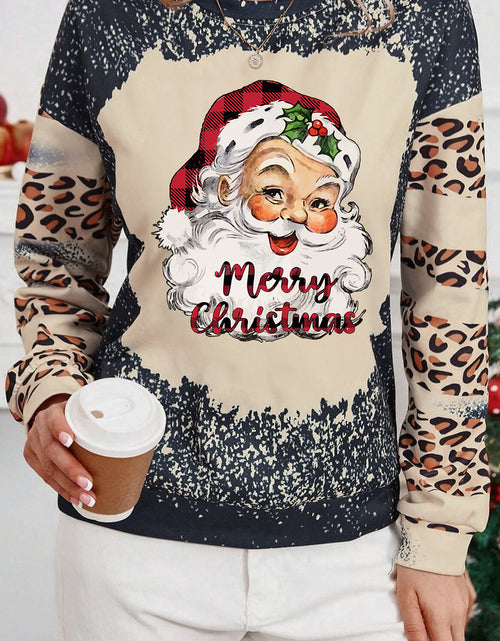 Load image into Gallery viewer, Santa Graphic Leopard Dropped Shoulder Sweatshirt
