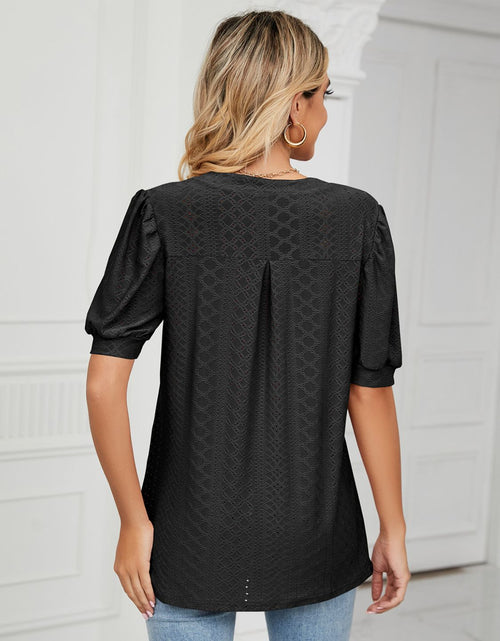 Load image into Gallery viewer, Florira Eyelet Notched Short Sleeve T-Shirt
