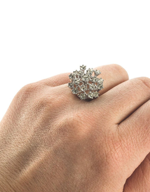 Load image into Gallery viewer, Vintage Ring Ruby Austrian Crystals and Pinfire Opals 18k White Gold Electroplate Made in the USA by PVD Vintage Jewelry
