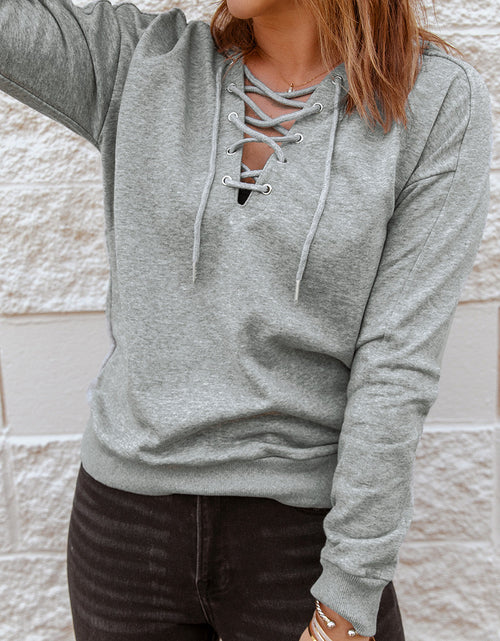 Load image into Gallery viewer, Lace-Up Dropped Shoulder Hoodie
