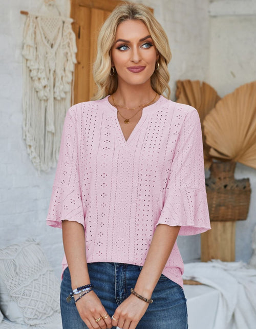 Load image into Gallery viewer, Eyelet Notched Half Sleeve T-Shirt
