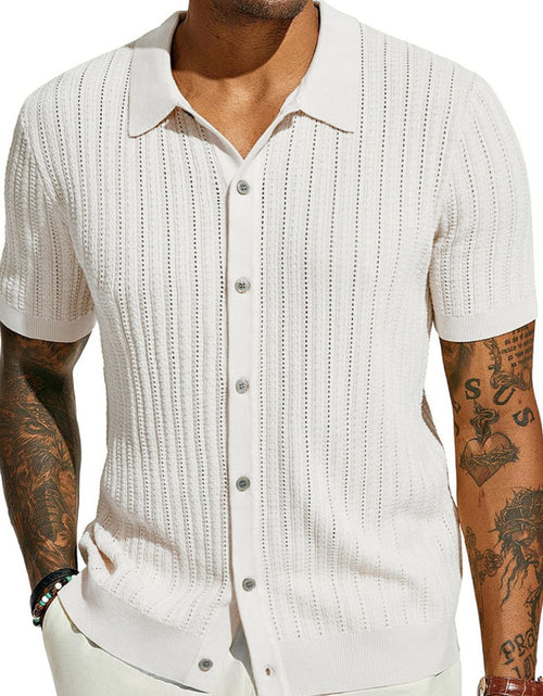 Load image into Gallery viewer, Men's Full Size Openwork Button Down Collared Neck Shirt Plus Size
