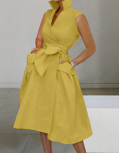 Load image into Gallery viewer, Tie Waist Sleeveless Midi Dress with Pockets
