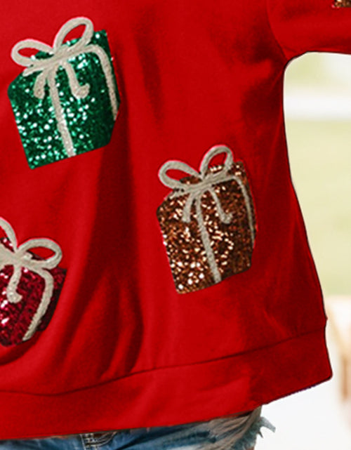 Load image into Gallery viewer, Sequin Gift Box Long Sleeve Sweatshirt
