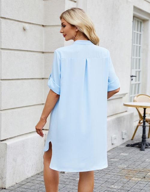 Load image into Gallery viewer, Notched Long Sleeve Mini Shirt Dress
