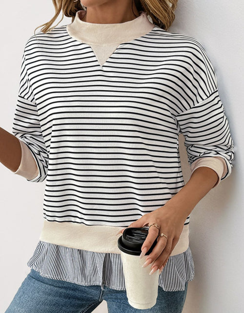 Load image into Gallery viewer, Perfee Faux Layered Striped Long Sleeve Sweatshirt
