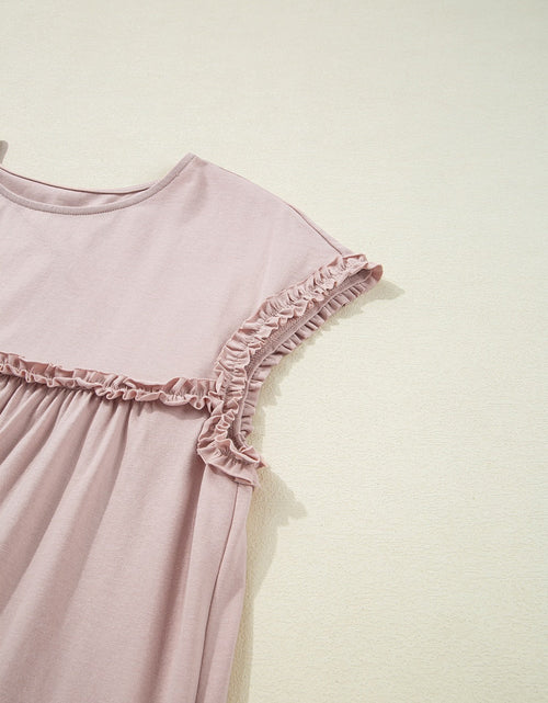 Load image into Gallery viewer, Frilled Trim Crew Neck Cap Sleeve Loose Fit Mini Dress

