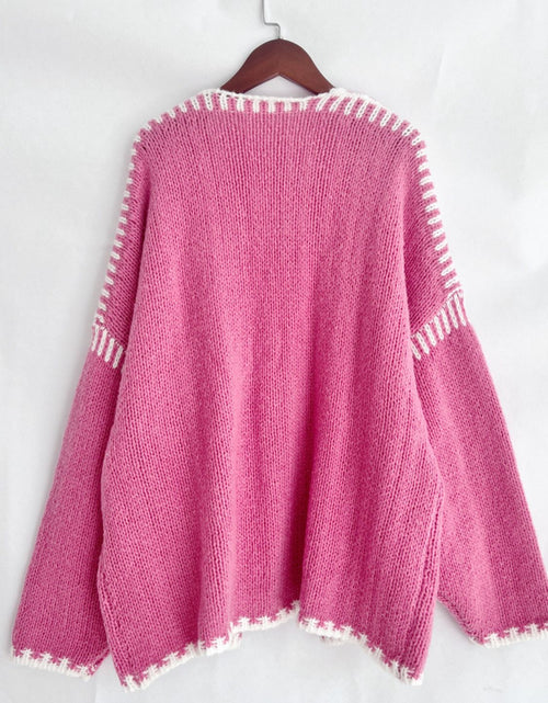 Load image into Gallery viewer, Double Take Contrast Open Front Dropped Shoulder Cardigan
