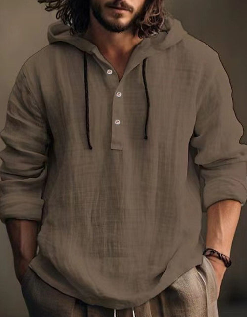 Load image into Gallery viewer, Men's Full Size Half Button Long Sleeve Hoodie
