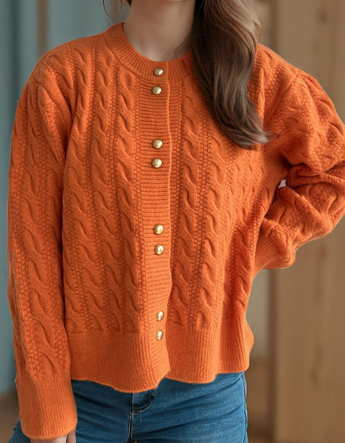 Load image into Gallery viewer, Cable-Knit Round Neck Long Sleeve Cardigan
