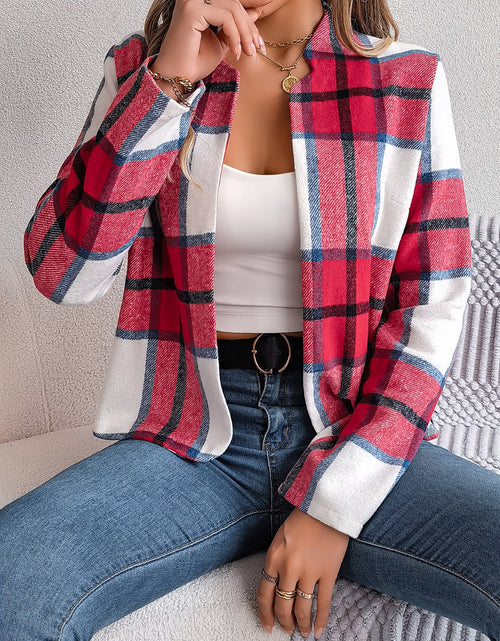 Load image into Gallery viewer, Plaid Open Front Long Sleeve Jacket

