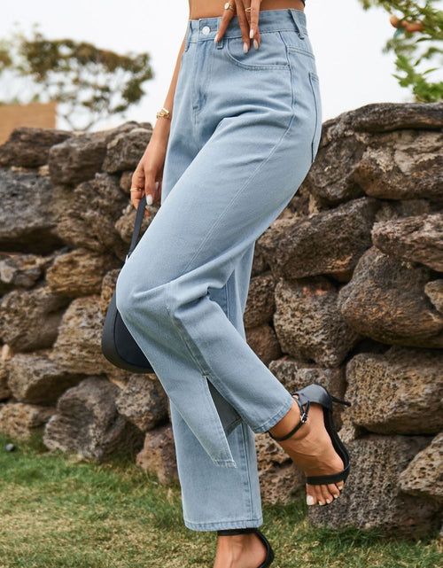 Load image into Gallery viewer, High Waist Loose Fit Ankle Slit Jeans
