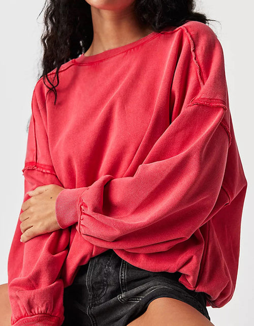 Load image into Gallery viewer, Exposed Seam Round Neck Long Sleeve Sweatshirt
