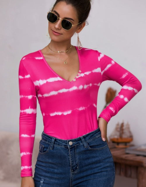 Load image into Gallery viewer, Tie-Dye Plunge Long Sleeve Top
