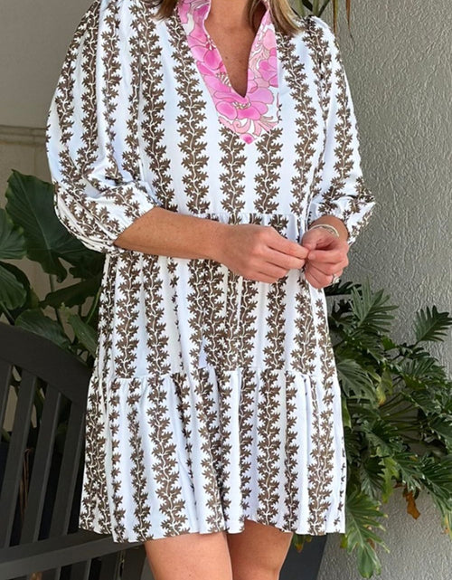 Load image into Gallery viewer, Printed Notched 3/4 Sleeve Mini Dress
