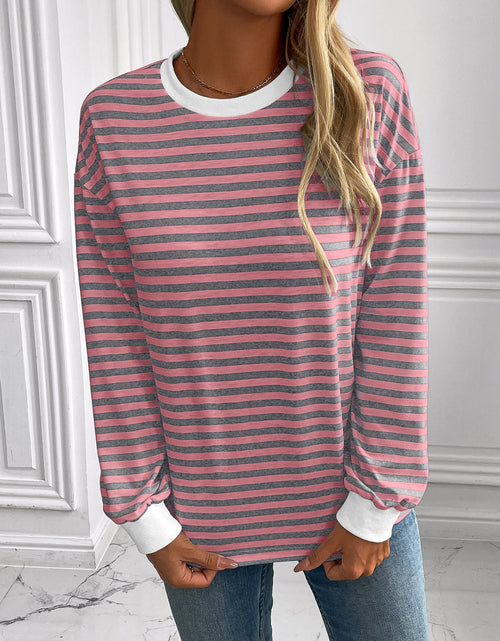 Load image into Gallery viewer, Ivy Lane Striped Round Neck Long Sleeve Sweatshirt
