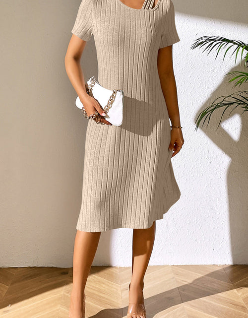 Load image into Gallery viewer, Ivy Lane Ribbed Asymmetrical Neck Short Sleeve Dress

