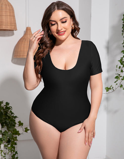 Load image into Gallery viewer, Plus Size Scoop Neck Short Sleeve One-Piece Swimsuit
