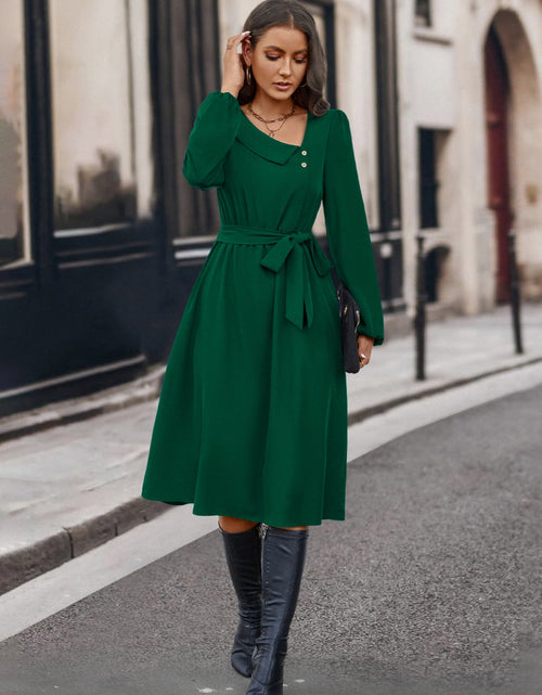 Load image into Gallery viewer, Buttoned Tie Front Long Sleeve Asymmetrical Neck Dress

