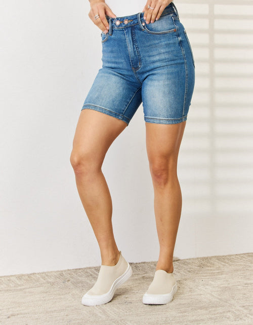 Load image into Gallery viewer, Judy Blue Full Size Tummy Control Double Button Bermuda Denim Shorts
