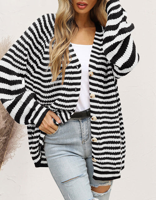 Load image into Gallery viewer, Striped Button Down Long Sleeve Cardigan
