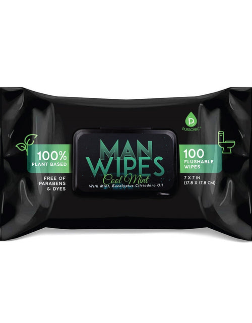 Load image into Gallery viewer, 12 Pack of Flushable Man Wipes (1200 Mint Scented Wipes) by Pursonic
