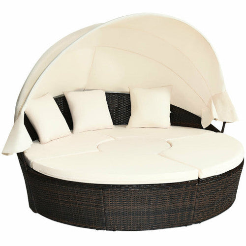 Load image into Gallery viewer, Patio Round Daybed Rattan Furniture Sets with Canopy

