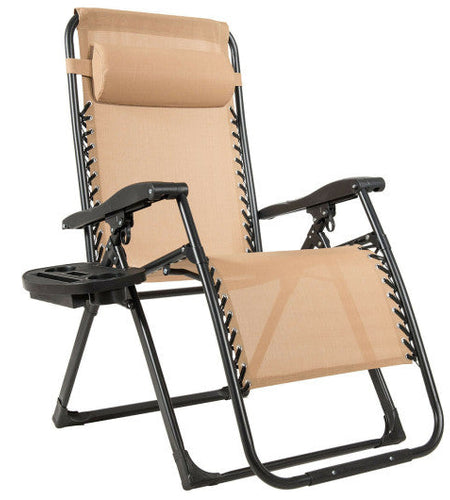 Oversize Lounge Chair with Cup Holder of Heavy Duty for outdoor-Beige