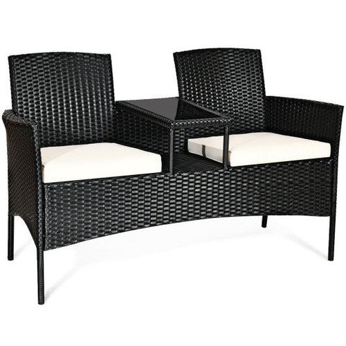 Load image into Gallery viewer, Wicker Patio Conversation Furniture Set with Removable Cushions and Table-White
