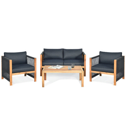 Load image into Gallery viewer, 4 Pieces Acacia Wood Outdoor Patio Furniture Set with Cushions-Gray
